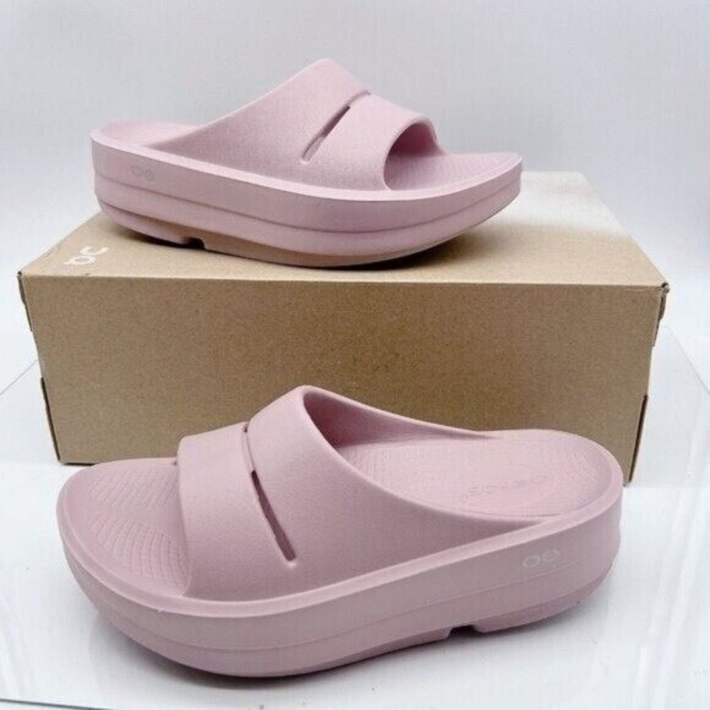 OOFOS OOmega OOahh Flip Flop Platform Waterproof Stardust Pink Women US 10 EU 41 - Picture 2 of 11